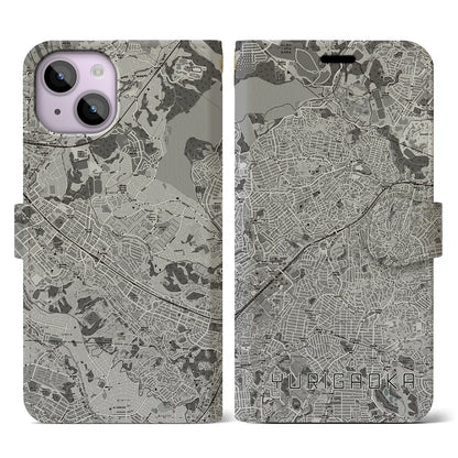 【百合ヶ丘（神奈川県）】地図柄iPhoneケース（手帳タイプ）モノトーン・iPhone 14 用