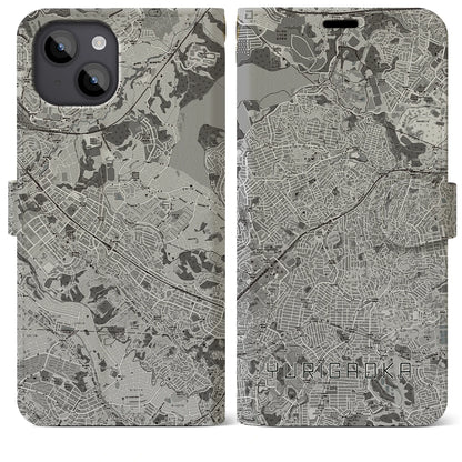 【百合ヶ丘（神奈川県）】地図柄iPhoneケース（手帳タイプ）モノトーン・iPhone 14 Plus 用