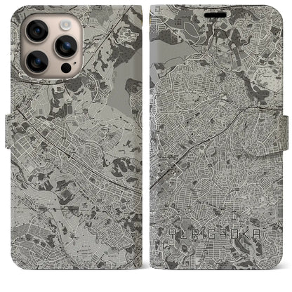 【百合ヶ丘（神奈川県）】地図柄iPhoneケース（手帳タイプ）モノトーン・iPhone 16 Plus 用