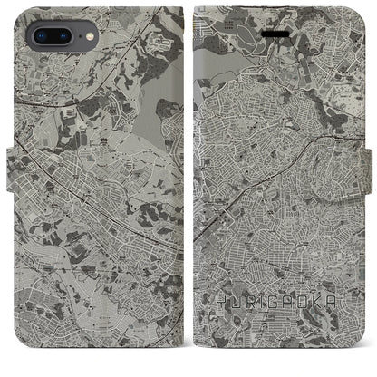 【百合ヶ丘（神奈川県）】地図柄iPhoneケース（手帳タイプ）モノトーン・iPhone 8Plus /7Plus / 6sPlus / 6Plus 用