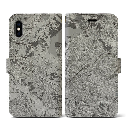【百合ヶ丘（神奈川県）】地図柄iPhoneケース（手帳タイプ）モノトーン・iPhone XS / X 用