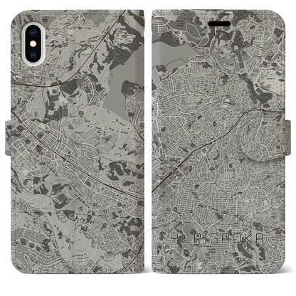 【百合ヶ丘（神奈川県）】地図柄iPhoneケース（手帳タイプ）モノトーン・iPhone XS Max 用