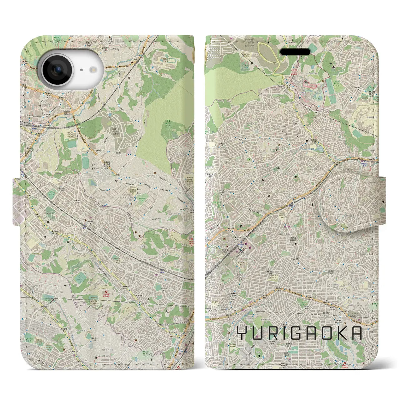【百合ヶ丘（神奈川県）】地図柄iPhoneケース（手帳タイプ）