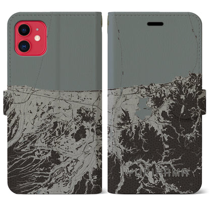 【湯梨浜（鳥取県）】地図柄iPhoneケース（手帳タイプ）モノトーン・iPhone 11 用