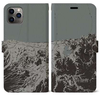 【湯梨浜（鳥取県）】地図柄iPhoneケース（手帳タイプ）モノトーン・iPhone 11 Pro Max 用