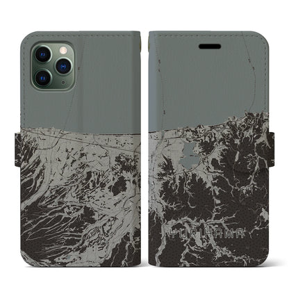 【湯梨浜（鳥取県）】地図柄iPhoneケース（手帳タイプ）モノトーン・iPhone 11 Pro 用