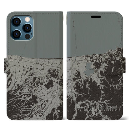 【湯梨浜（鳥取県）】地図柄iPhoneケース（手帳タイプ）モノトーン・iPhone 12 / 12 Pro 用