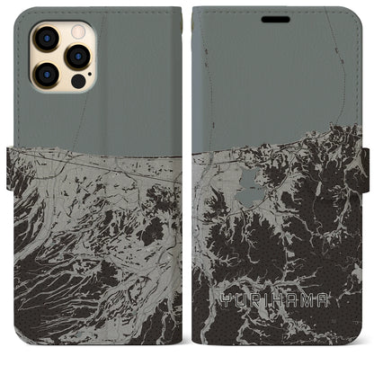 【湯梨浜（鳥取県）】地図柄iPhoneケース（手帳タイプ）モノトーン・iPhone 12 Pro Max 用