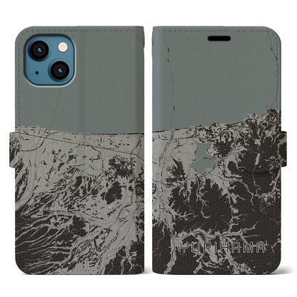 【湯梨浜（鳥取県）】地図柄iPhoneケース（手帳タイプ）モノトーン・iPhone 13 用