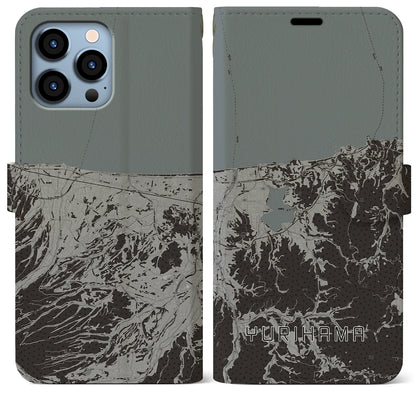 【湯梨浜（鳥取県）】地図柄iPhoneケース（手帳タイプ）モノトーン・iPhone 13 Pro Max 用