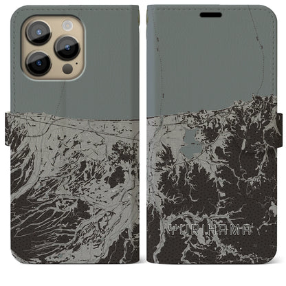 【湯梨浜（鳥取県）】地図柄iPhoneケース（手帳タイプ）モノトーン・iPhone 14 Pro Max 用