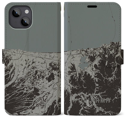 【湯梨浜（鳥取県）】地図柄iPhoneケース（手帳タイプ）モノトーン・iPhone 14 Plus 用