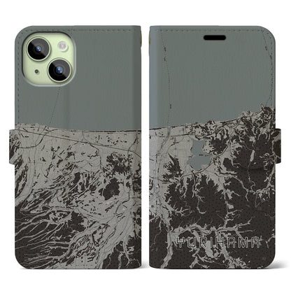 【湯梨浜（鳥取県）】地図柄iPhoneケース（手帳タイプ）モノトーン・iPhone 15 用