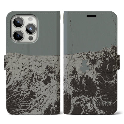 【湯梨浜（鳥取県）】地図柄iPhoneケース（手帳タイプ）モノトーン・iPhone 15 Pro 用