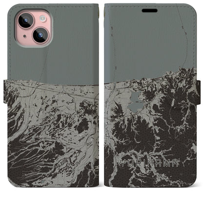 【湯梨浜（鳥取県）】地図柄iPhoneケース（手帳タイプ）モノトーン・iPhone 15 Plus 用