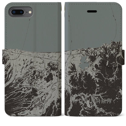 【湯梨浜（鳥取県）】地図柄iPhoneケース（手帳タイプ）モノトーン・iPhone 8Plus /7Plus / 6sPlus / 6Plus 用