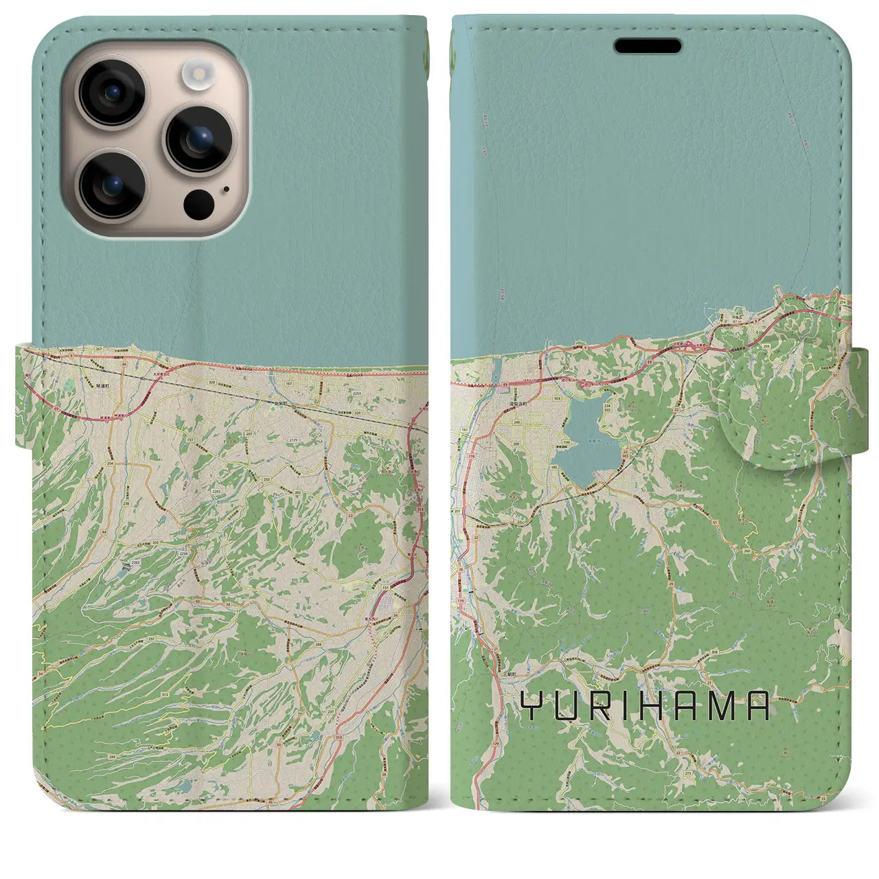 【湯梨浜（鳥取県）】地図柄iPhoneケース（手帳タイプ）ナチュラル・iPhone 16 Plus 用