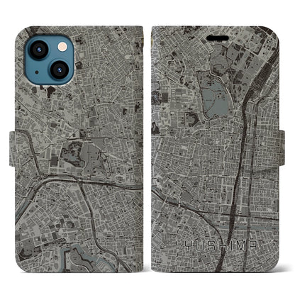 【湯島（東京都）】地図柄iPhoneケース（手帳タイプ）モノトーン・iPhone 13 用