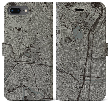 【湯島（東京都）】地図柄iPhoneケース（手帳タイプ）モノトーン・iPhone 8Plus /7Plus / 6sPlus / 6Plus 用
