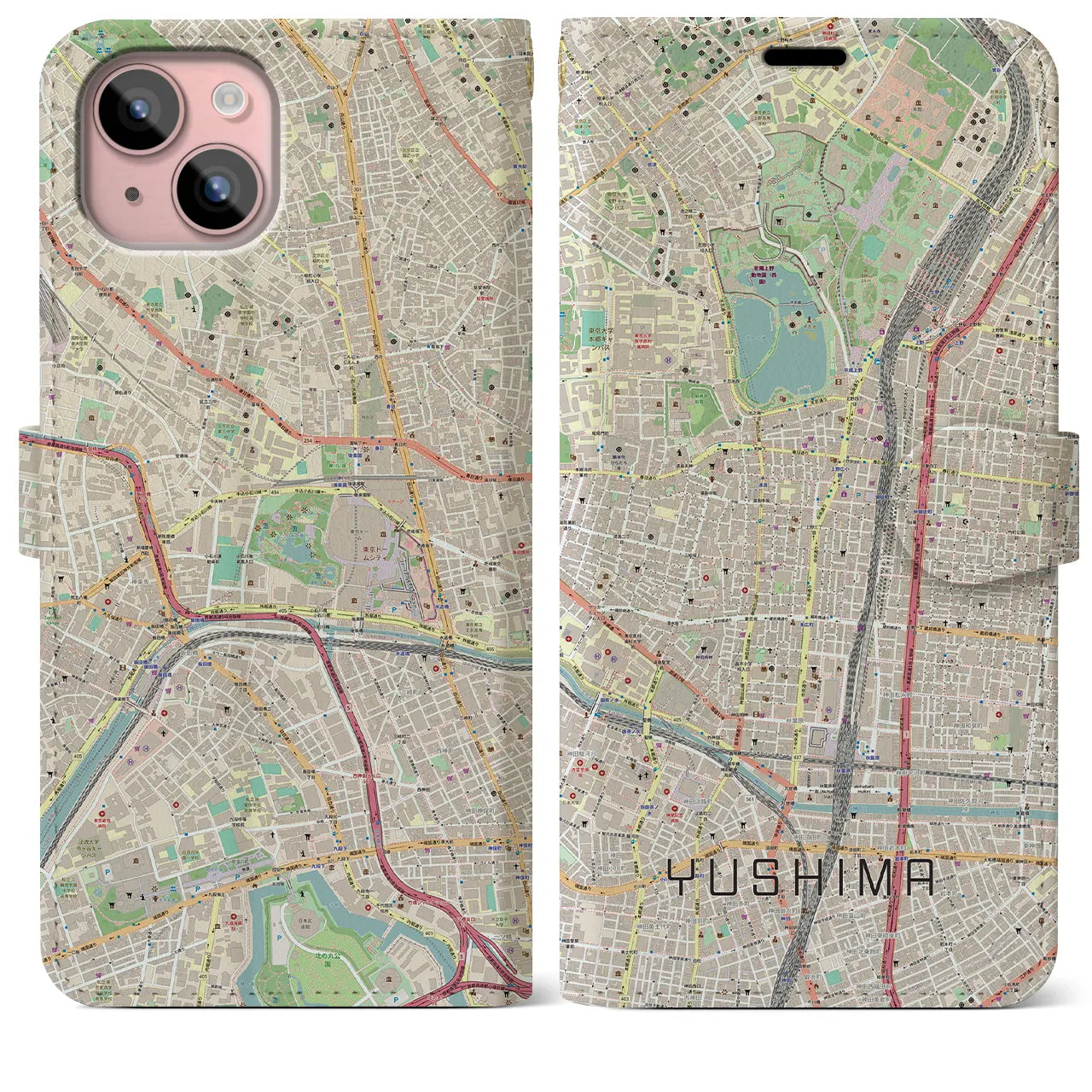 【湯島（東京都）】地図柄iPhoneケース（手帳タイプ）