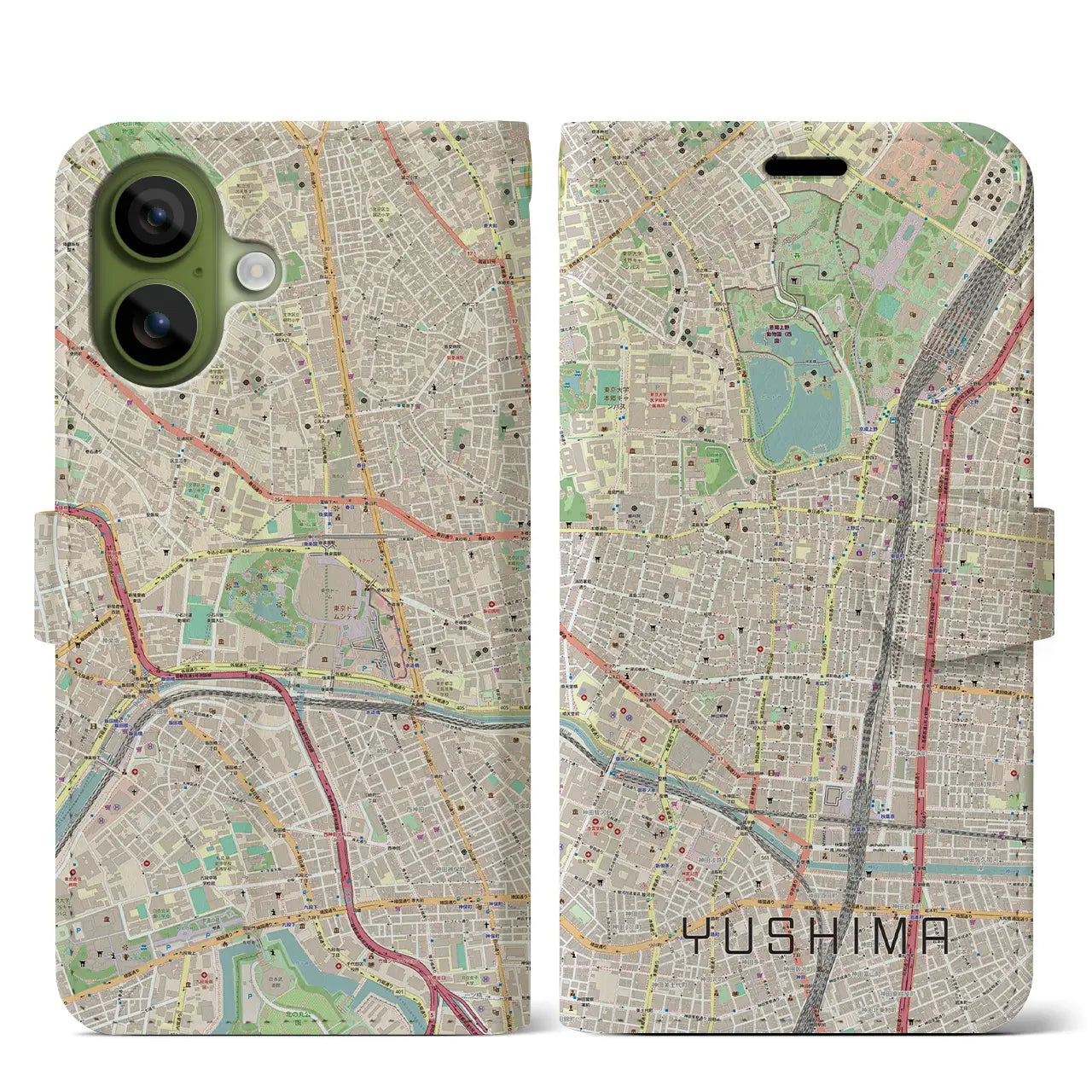 【湯島（東京都）】地図柄iPhoneケース（手帳タイプ）ナチュラル・iPhone 17 Pro Max 用