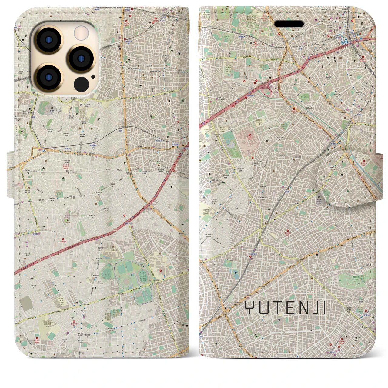 【祐天寺（東京都）】地図柄iPhoneケース（手帳タイプ）