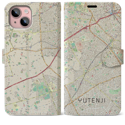 【祐天寺（東京都）】地図柄iPhoneケース（手帳タイプ）ナチュラル・iPhone 15 Plus 用