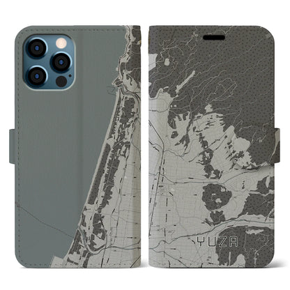 【遊佐（山形県）】地図柄iPhoneケース（手帳タイプ）モノトーン・iPhone 12 / 12 Pro 用