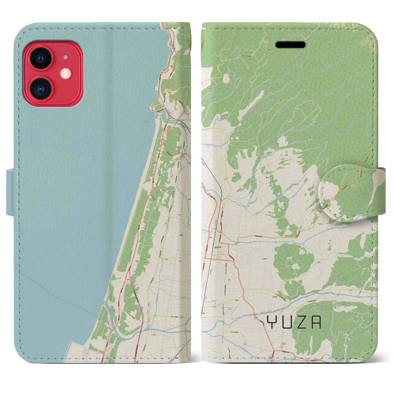 【遊佐（山形県）】地図柄iPhoneケース（手帳タイプ）ナチュラル・iPhone 11 用