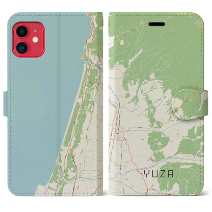 【遊佐（山形県）】地図柄iPhoneケース（手帳タイプ）ナチュラル・iPhone 11 用