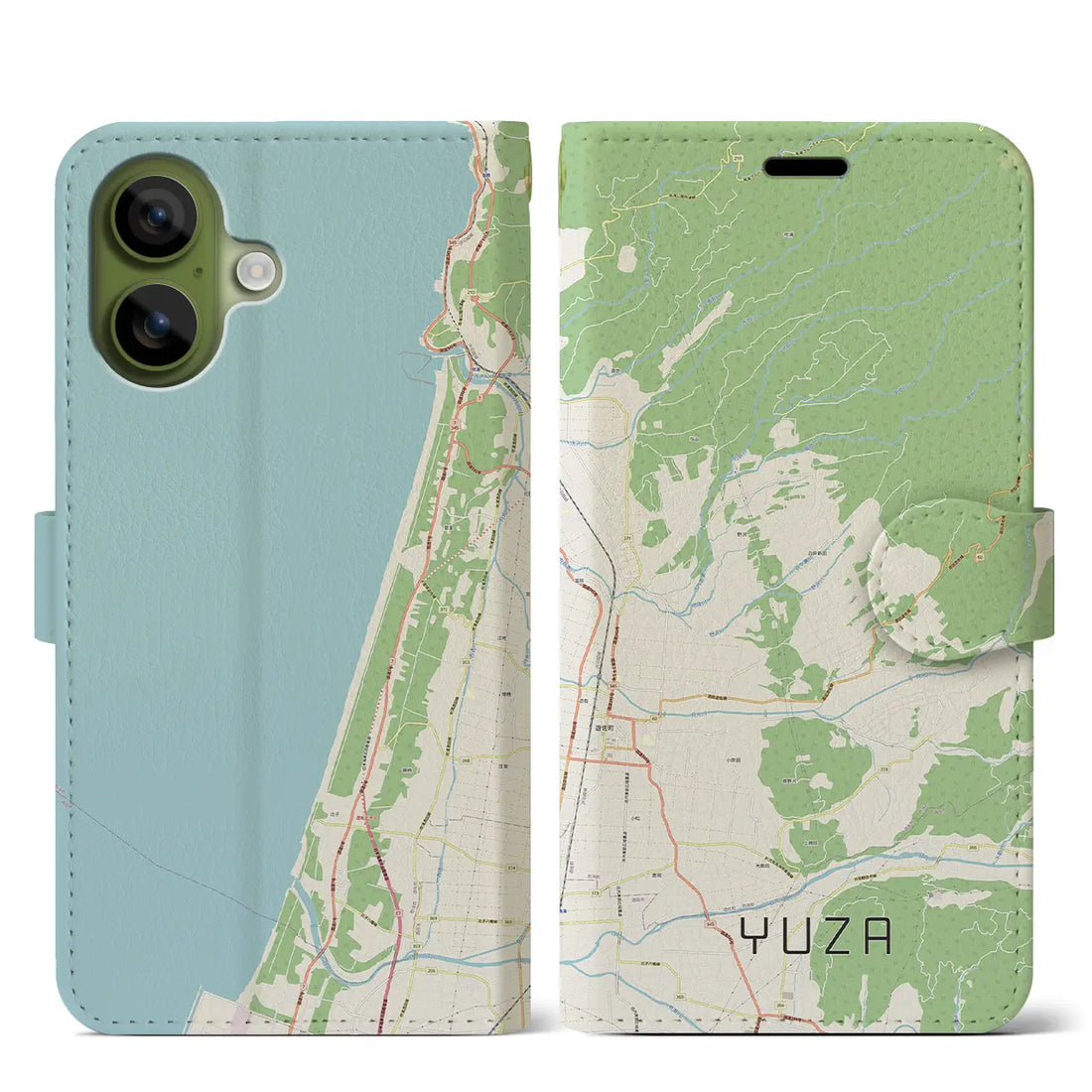 【遊佐（山形県）】地図柄iPhoneケース（手帳タイプ）ナチュラル・iPhone 17 Pro Max 用