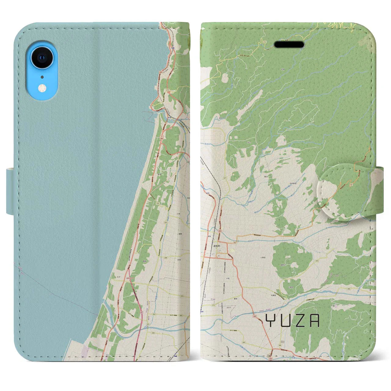 【遊佐（山形県）】地図柄iPhoneケース（手帳タイプ）ナチュラル・iPhone XR 用