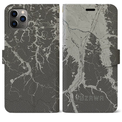 【湯沢（秋田県）】地図柄iPhoneケース（手帳タイプ）モノトーン・iPhone 11 Pro Max 用