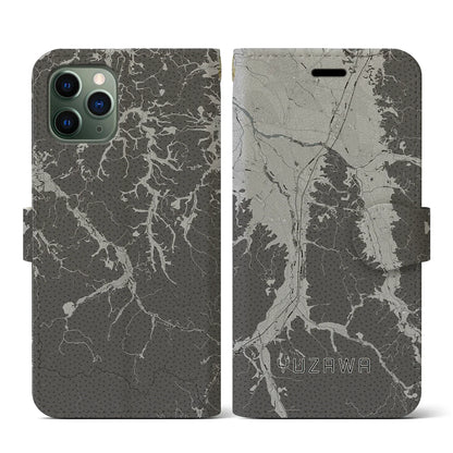 【湯沢（秋田県）】地図柄iPhoneケース（手帳タイプ）モノトーン・iPhone 11 Pro 用