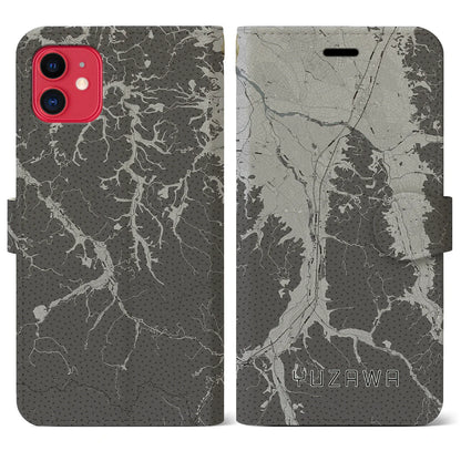 【湯沢（秋田県）】地図柄iPhoneケース（手帳タイプ）モノトーン・iPhone 11 用