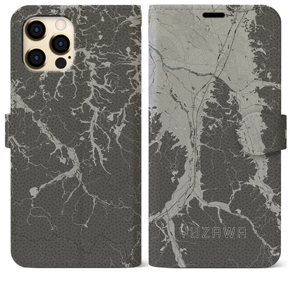 【湯沢（秋田県）】地図柄iPhoneケース（手帳タイプ）モノトーン・iPhone 12 Pro Max 用