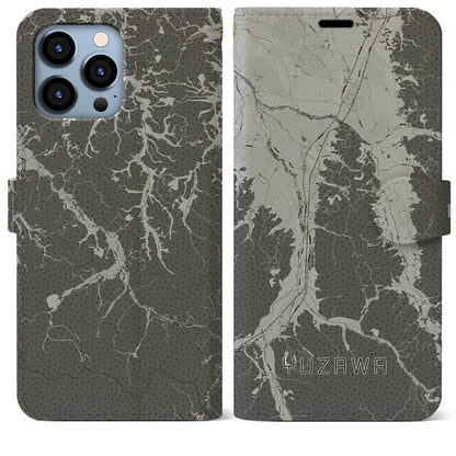 【湯沢（秋田県）】地図柄iPhoneケース（手帳タイプ）モノトーン・iPhone 13 Pro Max 用