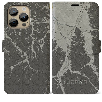 【湯沢（秋田県）】地図柄iPhoneケース（手帳タイプ）モノトーン・iPhone 14 Pro Max 用