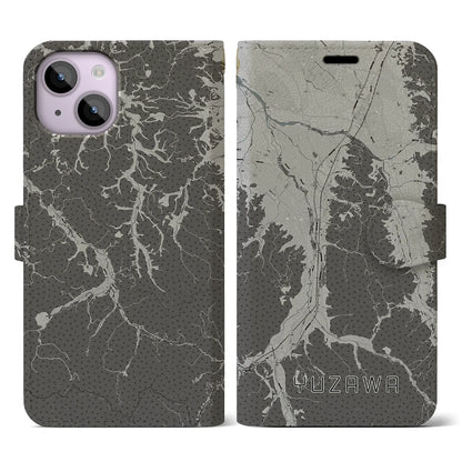 【湯沢（秋田県）】地図柄iPhoneケース（手帳タイプ）モノトーン・iPhone 14 用