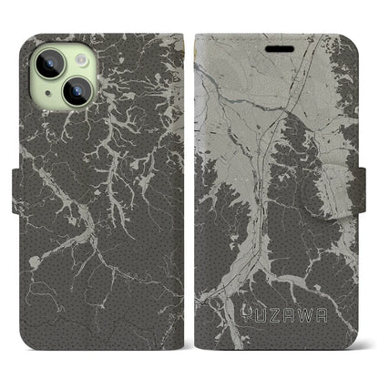 【湯沢（秋田県）】地図柄iPhoneケース（手帳タイプ）モノトーン・iPhone 15 用