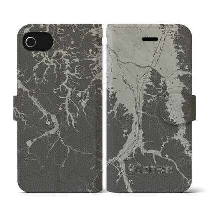 【湯沢（秋田県）】地図柄iPhoneケース（手帳タイプ）モノトーン・iPhone SE（第3 / 第2世代） / 8 / 7 / 6s / 6 用