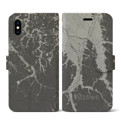 【湯沢（秋田県）】地図柄iPhoneケース（手帳タイプ）ナチュラル・iPhone XS / X 用