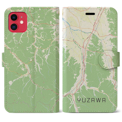 【湯沢（秋田県）】地図柄iPhoneケース（手帳タイプ）ナチュラル・iPhone 11 用