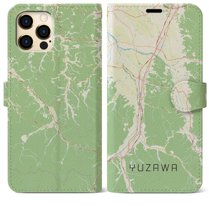 【湯沢（秋田県）】地図柄iPhoneケース（手帳タイプ）ナチュラル・iPhone 12 Pro Max 用