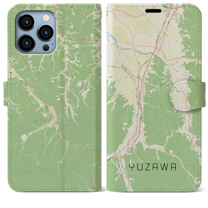 【湯沢（秋田県）】地図柄iPhoneケース（手帳タイプ）ナチュラル・iPhone 13 Pro Max 用