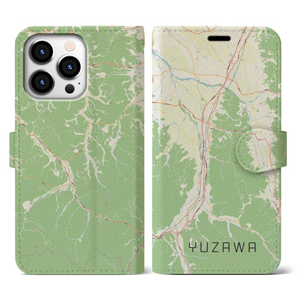 【湯沢（秋田県）】地図柄iPhoneケース（手帳タイプ）ナチュラル・iPhone 13 Pro 用