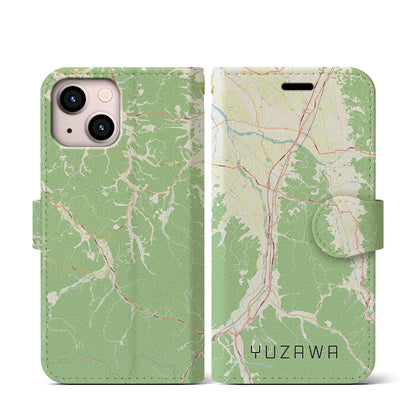 【湯沢（秋田県）】地図柄iPhoneケース（手帳タイプ）ナチュラル・iPhone 13 mini 用