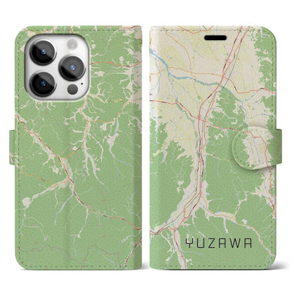 【湯沢（秋田県）】地図柄iPhoneケース（手帳タイプ）ナチュラル・iPhone 14 Pro 用