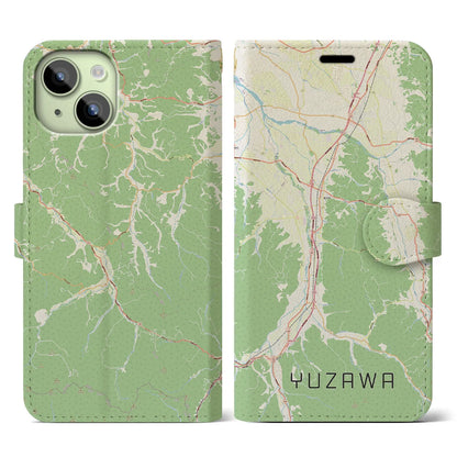 【湯沢（秋田県）】地図柄iPhoneケース（手帳タイプ）ナチュラル・iPhone 15 用