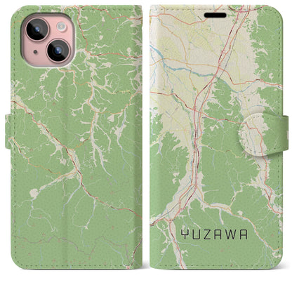 【湯沢（秋田県）】地図柄iPhoneケース（手帳タイプ）ナチュラル・iPhone 15 Plus 用